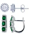 Macy's 2-pc. Set Lab-grown Spinel (2 Ct. T.w.) & Cubic Zirconia Halo Stud & Three Stone Leverback Earrings In Green