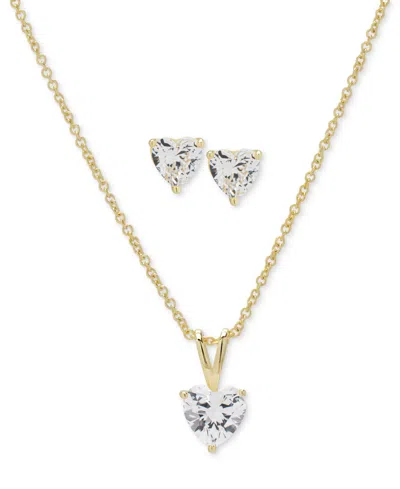 Macy's 2-pc. Set Lab Grown White Sapphire Heart Pendant Necklace & Matching Stud Earrings (2-1/5 Ct. T.w.) 
