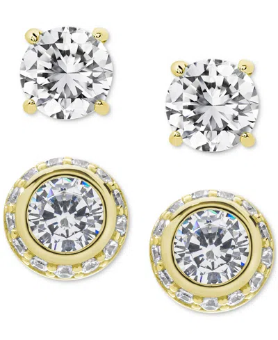 Macy's 2-pc. Set Lab Grown White Sapphire Solitaire & Halo Stud Earrings (3-3/8 Ct. T.w.) In 14k Gold-plate