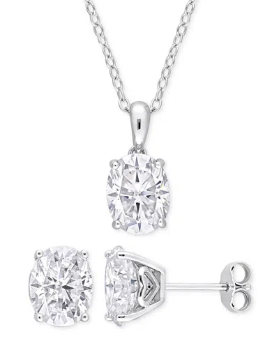 Macy's 2-pc. Set Moissanite (6 Ct. T.w.) Oval Stud Earrings & Pendant 18" Necklace In Sterling Silver