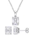 Macy's 2-pc. Set Moissanite (7-1/2 Ct. T.w.) Emerald-cut Stud Earrings & Pendant 18" Necklace In Sterling S In Moissanite