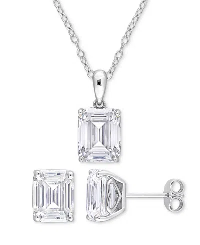 Macy's 2-pc. Set Moissanite (7-1/2 Ct. T.w.) Emerald-cut Stud Earrings & Pendant 18" Necklace In Sterling S