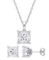 Macy's 2-pc. Set Moissanite (9 Ct. T.w.) Princess Stud Earrings & Pendant 18" Necklace In Sterling Silver In Moissanite