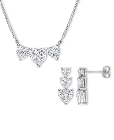 Macy's 2-pc. Set Moissanite Triple Heart Pendant Necklace & Matching Stud Earrings (5-1/2 Ct. T.w.) In Ster