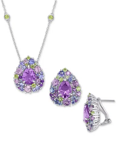 Macy's 2-pc. Set Multi-gemstone (13-1/3 Ct. T.w.) Teardrop Halo Cluster Pendant Necklace & Matching Stud Ea