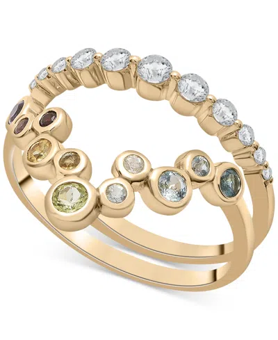 Macy's 2-pc. Set Multi-gemstone Bezel & Accent Rings (3/4 Ct. T.w.) In 14k Gold-plated Sterling Silver
