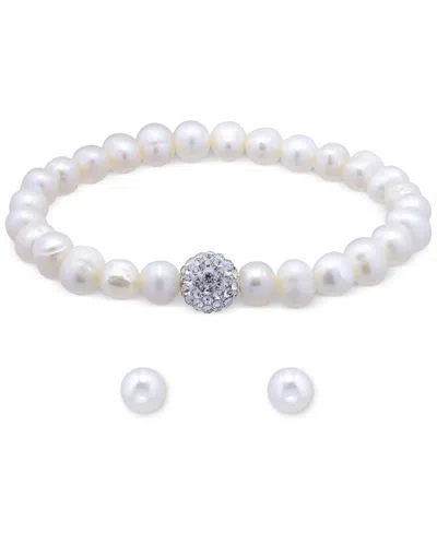Macy's 2-pc. Set Multicolor Cultured Freshwater Pearl (7mm) & Crystal Bracelet & Complementing White Cultur
