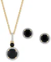Macy's 2-pc. Set Onyx & Diamond Accent Halo Pendant Necklace & Matching Stud Earrings In 14k Gold-plated St In Onyx