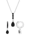 Macy's 2-pc. Set Onyx Pendant Necklace & Dangle Hoop Earrings In Sterling Silver In Onyx