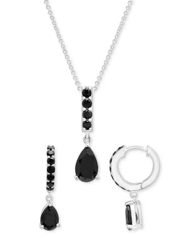 Macy's 2-pc. Set Onyx Pendant Necklace & Dangle Hoop Earrings In Sterling Silver