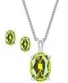 Macy's 2-pc. Set Peridot Oval Pendant Necklace & Matching Stud Earrings (1-7/8 Ct. T.w.) In Sterling Silver
