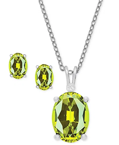 Macy's 2-pc. Set Peridot Oval Pendant Necklace & Matching Stud Earrings (1-7/8 Ct. T.w.) In Sterling Silver