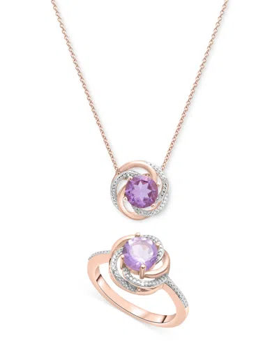 Macy's 2-pc. Set Pink Amethyst (1-1/2 Ct. T.w.) & Diamond Accent Spiral Pendant Necklace & Matching Ring In