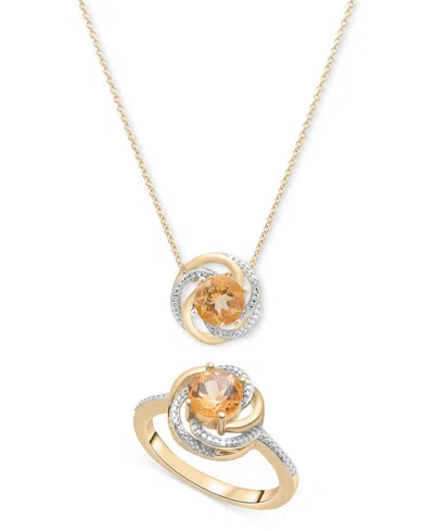 Macy's 2-pc. Set Pink Amethyst (1-1/2 Ct. T.w.) & Diamond Accent Spiral Pendant Necklace & Matching Ring In In Citrine