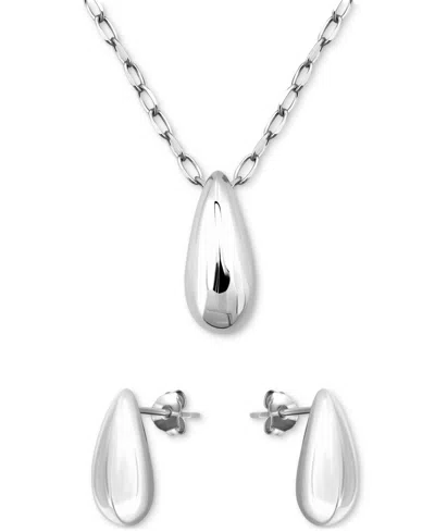 Macy's 2-pc. Set Polished Teardrop Pendant Necklace & Matching Stud Earrings In Metallic