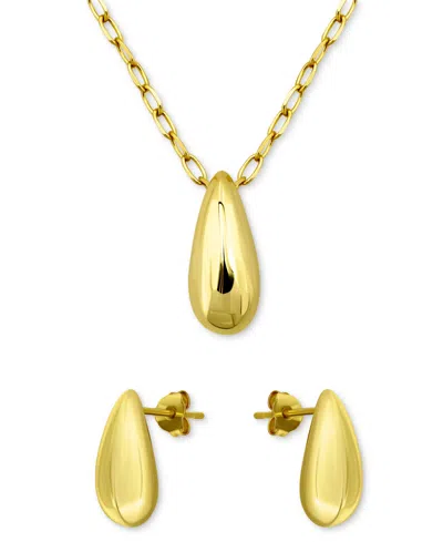 Macy's 2-pc. Set Polished Teardrop Pendant Necklace & Matching Stud Earrings In Gold