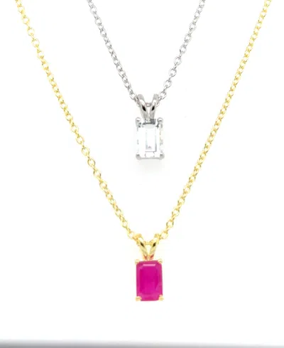 Macy's 2-pc. Set Ruby (5/8 Ct. T.w.) & White Topaz (5/8 Ct. T.w.) Solitaire 18" Pendant Necklaces In Sterli