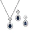 Macy's 2-pc. Set Sapphire (1 Ct. T.w.) & Diamond (1/20 Ct. T.w.) Halo Pendant Necklace & Matching Drop Earr In Sapphire