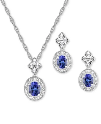Macy's 2-pc. Set Sapphire (1 Ct. T.w.) & Diamond (1/20 Ct. T.w.) Halo Pendant Necklace & Matching Drop Earr In Tanzanite