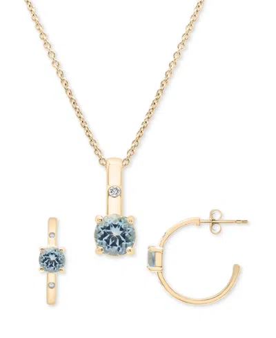 Macy's 2-pc. Set Sky Blue Topaz (1-1/5 Ct. T.w.) & Diamond Accent Hoop Earrings & Pendant Necklace In 14k G