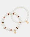 Macy's 2-pc. Set Stone & Imitation Pearl Stretch Bracelets In Gold