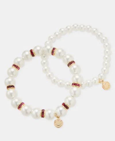 Macy's 2-pc. Set Stone & Imitation Pearl Stretch Bracelets In Gold