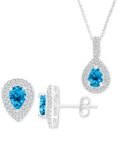 Macy's 2-pc. Set Swiss Blue Topaz (2-7/8 Ct. T.w.) & Lab-grown White Sapphire (1 Ct. T.w.) Teardrop Halo Pe