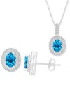 Macy's 2-pc. Set Swiss Blue Topaz (3-1/2 Ct. T.w.) & Lab-grown White Sapphire (1-1/10 Ct. T.w.) Oval Halo P In Swiss Blue Topaz