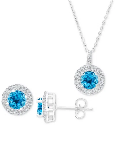 Macy's 2-pc. Set Swiss Blue Topaz (3-5/8 Ct. T.w.) & Lab-grown White Sapphire (1 Ct. T.w.) Halo Pendant Nec
