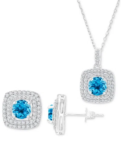 Macy's 2-pc. Set Swiss Blue Topaz (3-5/8 Ct. T.w.) & Lab-grown White Sapphire (7/8 Ct. T.w.) Square Halo Pe