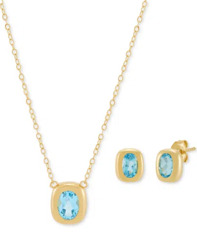 Macy's 2-pc. Set Swiss Blue Topaz Bezel Pendant Necklace & Matching Stud Earrings (1-3/4 Ct. T.w.) In 14k G