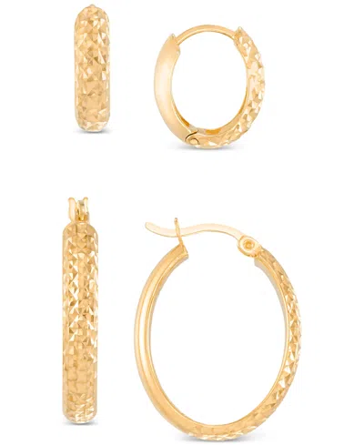 Macy's 2-pc. Set Textured Small Hoop Earrings In 14k Gold-plated Sterling Silver In Gold Over Silver