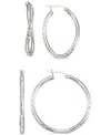 Macy's 2-pc. Set Textured Wavy & Round Hoop Earrings In Sterling Silver In Silver