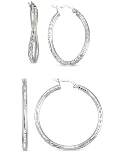 Macy's 2-pc. Set Textured Wavy & Round Hoop Earrings In Sterling Silver