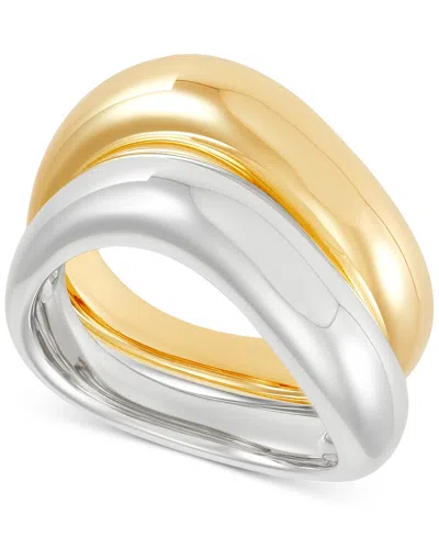 Macy's 2-pc. Set Wavy Polished Stack Rings In Sterling Silver & 14k Gold-plate In Gold Over Silver