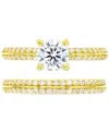 Macy's 2-pc. Set Cubic Zirconia Solitaire Ring & Complementing Band In 14k Gold-plated Sterling Silver In Gold