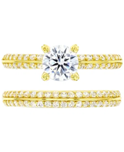 Macy's 2-pc. Set Cubic Zirconia Solitaire Ring & Complementing Band In 14k Gold-plated Sterling Silver