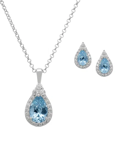 Macy's 2-pc.blue Topaz & White Topaz Pendant Necklace & Earrings Set (4.04 Ct. T.w.) In Sterling Silver In Multi