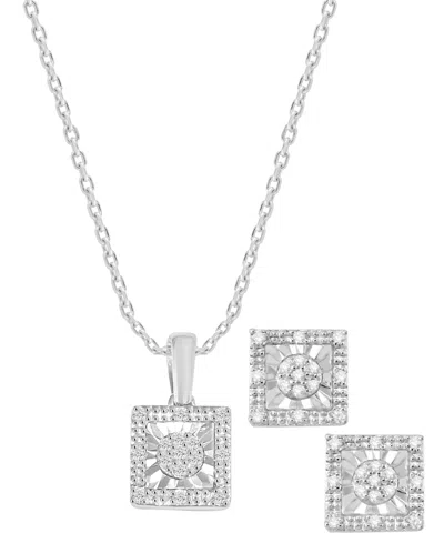 Macy's 2-pc.diamond Pendant And Earrings Set (1/5 Ct. T.w.) In Sterling Silver In Brown