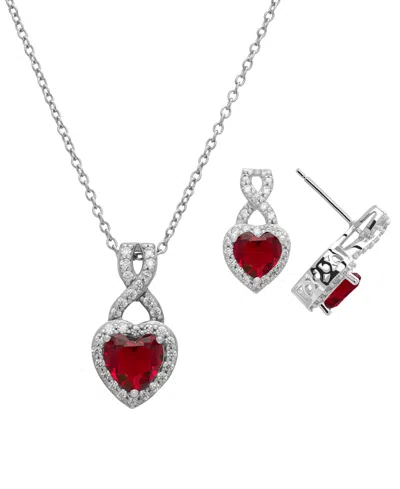 Macy's 2-pc.lab Grown Ruby (3.6 Ct.tw.) And White Sapphire (0.78 Ct.tw.) Infinity Heart Pendant Necklace An In Metallic