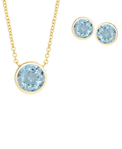 Macy's 2-piece Amethyst (2.60 Ct. T.w.) And Round Bezel Necklace And Stud Earrings Set In 14k Gold Over Ste