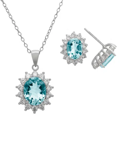 Macy's 2-piece Lab-grown Aquamarine (4.45 Ct. T.w.) & Lab-grown White Sapphire (0.32 Ct. T.w.) Pendant Neck In Multi