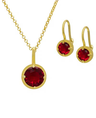 Macy's 2-piece Lab-grown Ruby (4-1/4 Ct. T.w.) Round Pendant Necklace And Leverback Earrings Set In 14k Gol In Gold