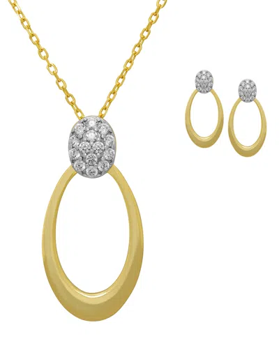 Macy's 2-piece Lab-grown White Sapphire (0.84 Ct. T.w.) Oval Door Knocker Necklace And Earrings Set In 14k  In Multi