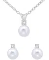 Macy's 2-piece Set Dyed Black Pearl (6mm) & White Topaz Accent Pendant Necklace & Matching Stud Earrings In In White