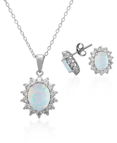 Macy's 2-piece Set Lab Grown White Opal (1.50 Ct. T.w.) And White Sapphire (3-1/5 Ct. T.w.) Lady Di Pendant In Metallic