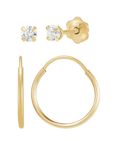 Macy's 2-piece Stud And Hoop Earrings Set In 10k Yellow Gold