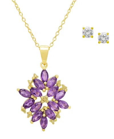 Macy's 2-pc. Amethyst, White Topaz (3.54 Ct. T.w.) & Diamond (0.005 Ct. T.w.) Pendant Necklace & Earrings S In Multi