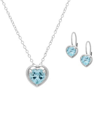 Macy's 2-pc. Blue Topaz Heart Pendant Necklace & Earrings Set (5.40 Ct. T.w.) In Sterling Silver