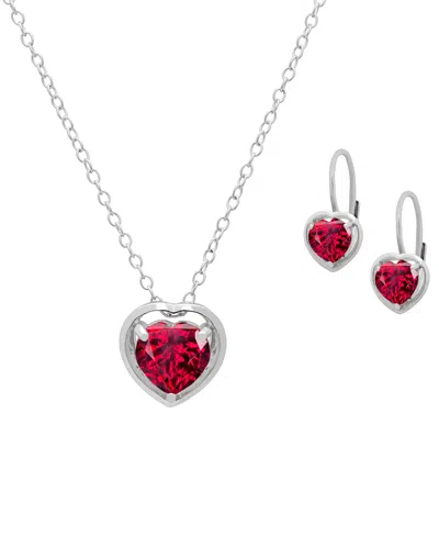 Macy's 2-pc. Blue Topaz Heart Pendant Necklace & Earrings Set (5.40 Ct. T.w.) In Sterling Silver In Red